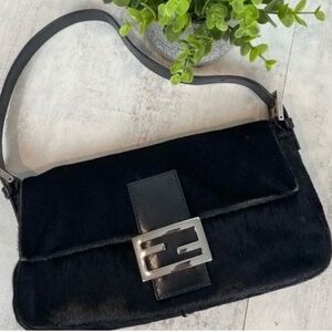 Fendi black ponyhair baguette